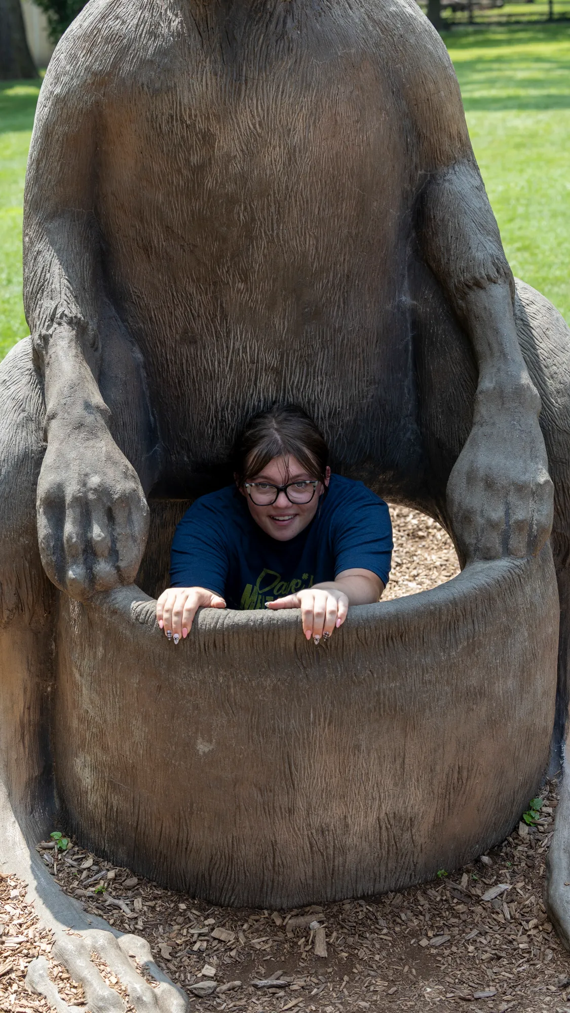 megan in the kangaroo statues pouch