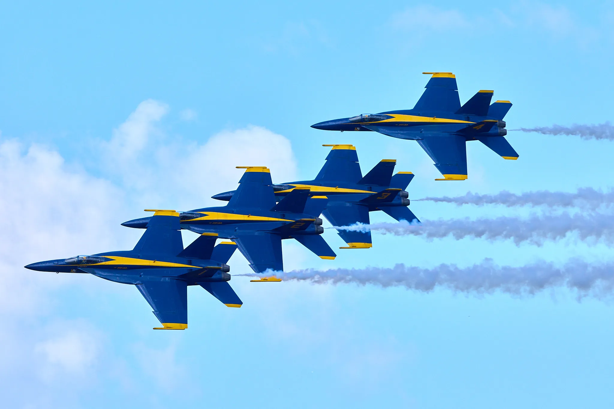 US Navy Blue Angels diamond on a gentle parade pass